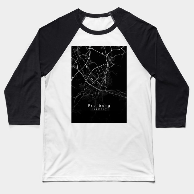 Freiburg Germany City Map dark Baseball T-Shirt by Robin-Niemczyk